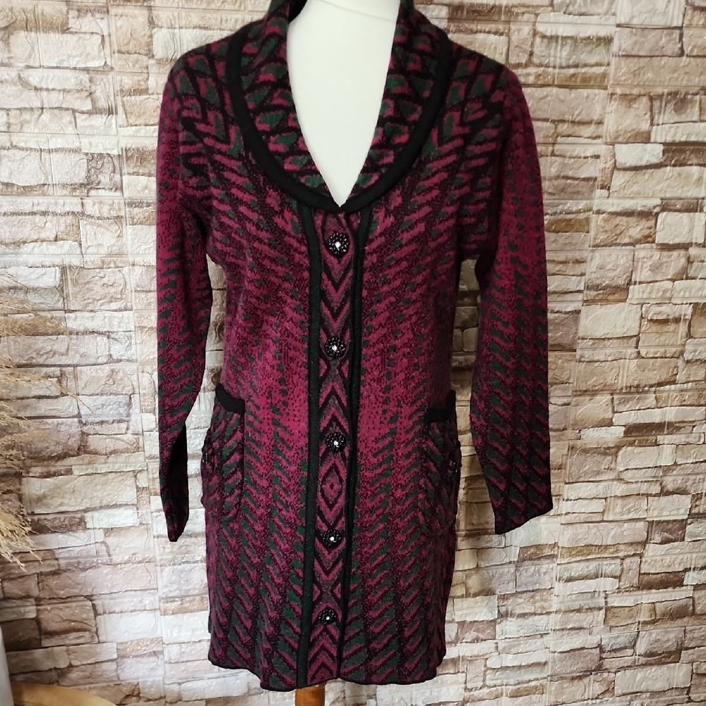 Oster Stylish Purple and Black Knit Cardigan Brand New